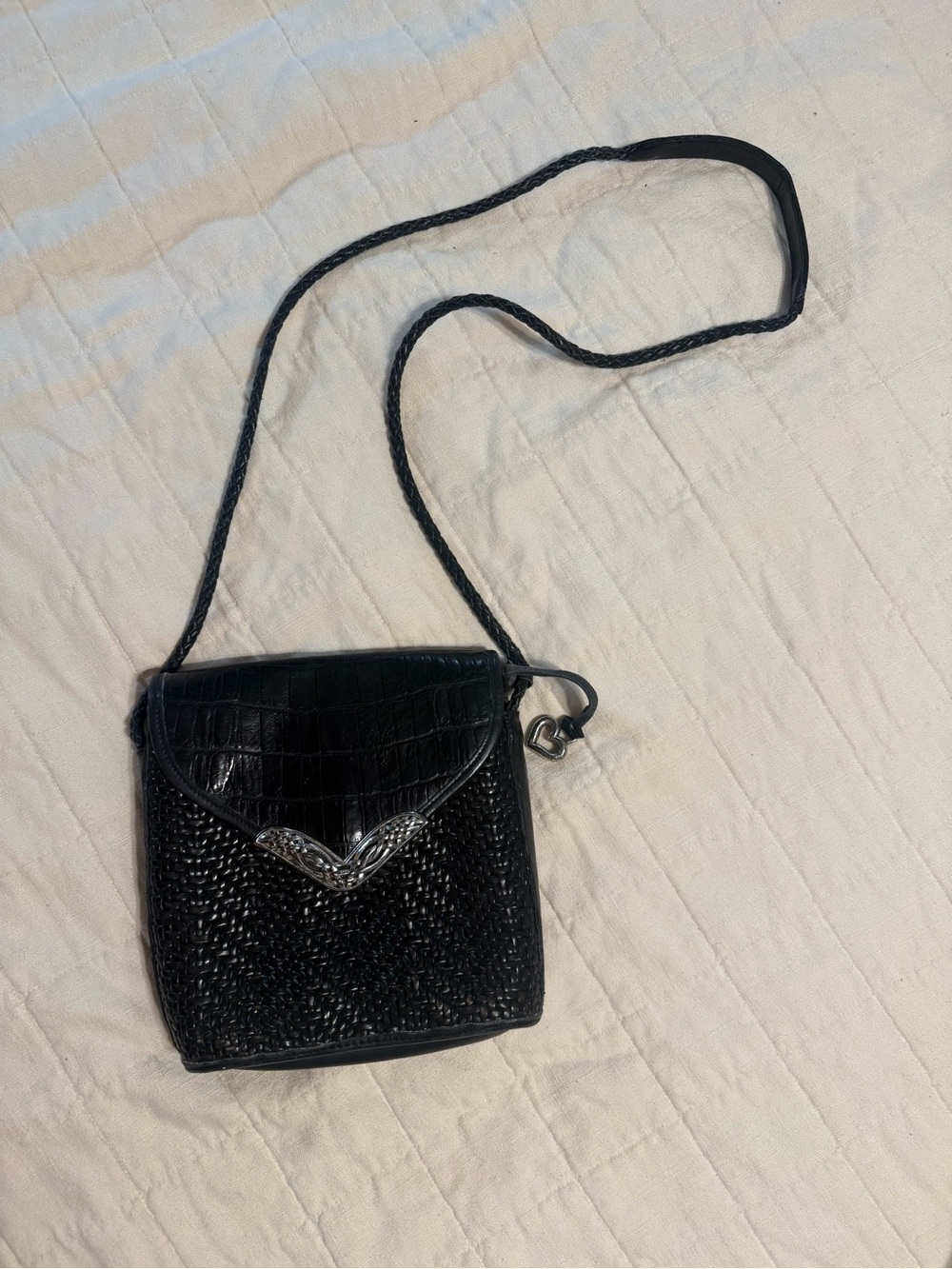 Brighton Black Crossbody Woven & Croc-Texture Shoulder Bag